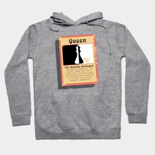 The Stealthy Strategist Chess Queen Trading Card Hoodie